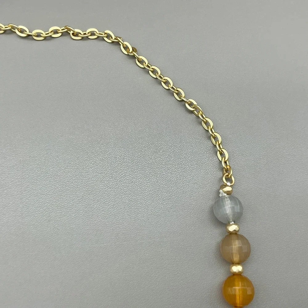 Plunder Necklace Women Gold Tone Mixed Bead Raffia Woven Boho Long Adjustable